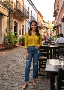 Chic Yellow Polka Dot Long Sleeve Top