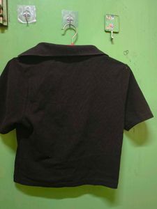 Black Collared Cropped Top