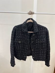 THREAD BOUCLE BLACK &amp; WHITE CROP JACKET BLAZER