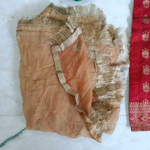 banarsi Red Kurta Set with Green Bottom