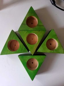 Set of 5 Green Wooden Candle Holders