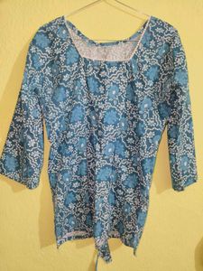 Blue Floral Print short Kurta