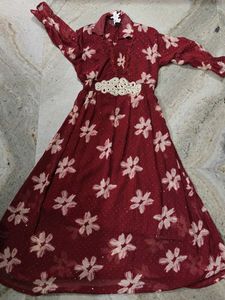 Maroon Floral Midi Dress