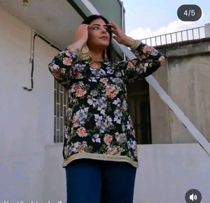 Black floral kurti with lace detailing