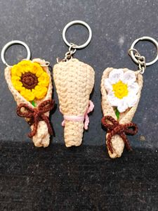 Combo 3 Crocheted Flower Bouquet Keychain Set