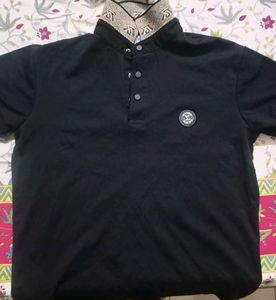 Black Collared Polo T-shirt and White full sleeves