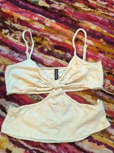 Divided Cream Cutout Crop Top