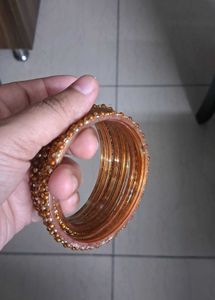 Pink And Golden Glass Bangles (32 Bangle)