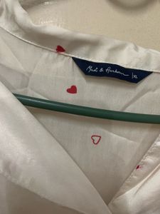 Cream Heart Print Button-Up Shirt