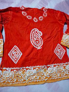 Vibrant Orange Kurta with Paisley Print