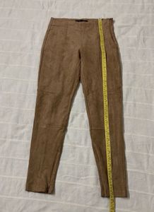 Zara Faux Suede Ankle Zip Brown Pants