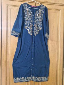 Navy Embroidered Kurta With Palazzo Set