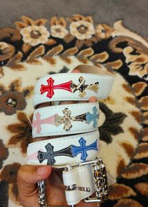 White chrome hearts belt statement pice