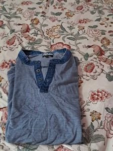 Bare Denim Striped Henley Shirt✨️✨️