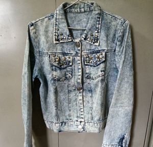 Edgy Acid Wash Denim Jacket with Studs