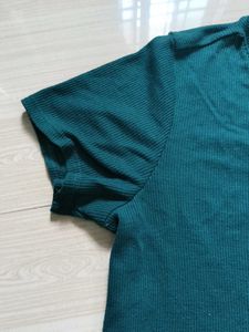 Teal Ribbed V-Neck T-Shirt