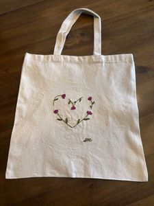 Handmade Heart Embroidered Tote Bag
