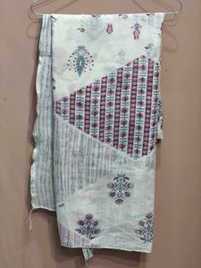 Elegant White &amp; Purple Floral Print kurta Set