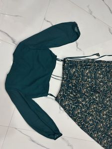 Green Floral Skirt &amp; Top Set