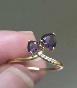 Gorgeous purple hearts gold plated SS925 ring