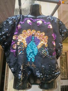 Peacock Sequin Embellished Party Top