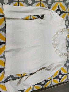 Cream White Lace Neck Top
