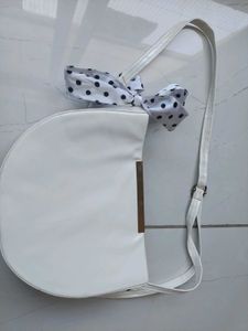 Stylish White Half Moon Handbag