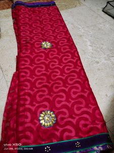 Partywear red cotton brasso saree