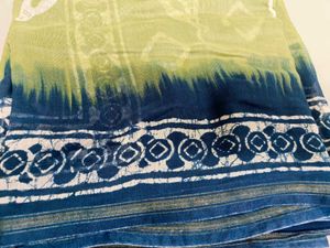Blue &amp; olive green cotton stylish Saree