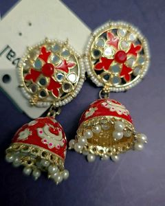 sale_Red Meenakari Jhumka Earrings