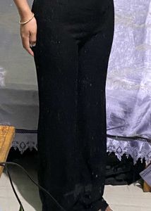 Women Striped Black Formal Pant