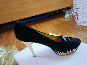 Black Velvet Rhinestone Heels