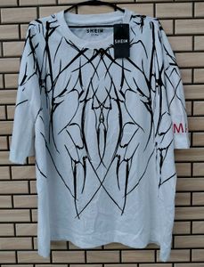Unisex Down_shoulder Graphic Print White T-S