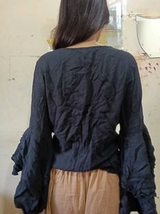 Navy Blue Ruffled Sleeve Top