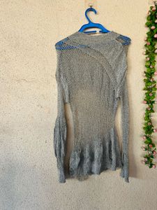 Chic Silver Distressed Knit Top