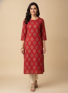 Red Kurti with Golden Print