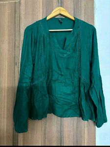 Emerald Green V-Neck Long Sleeve Top
