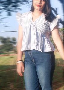 Blue Striped V-Neck Top