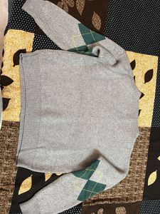 Grey Argyle V-Neck Sweater