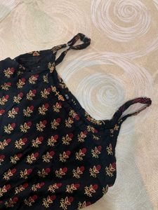 Elegant Black Tribal Print Spaghetti Strap Kurti