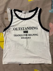 White Tank Top with "Outstanding Camp" Graphic