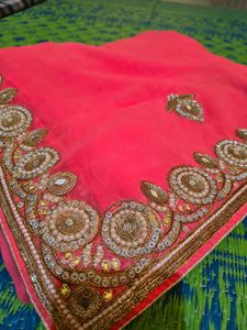 pink heavy georgette saree
