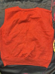 Red Embroidered Sweater Vest