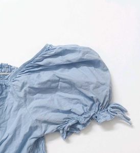 Light Blue Puff Sleeve Square Neck Top