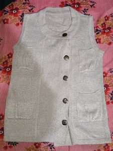 Silver Knit Button Vest