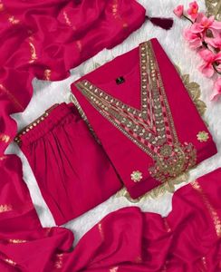 Red Embroidery Kurta Set With Dupatta