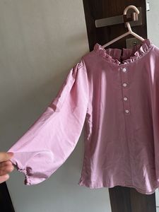 Pink Ruffled Neck Blouse