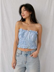Light Blue Ruffled Crop Top