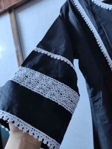 XL - Black Kurta with White Lace