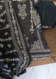 Elegant Black &amp; White Printed Kurta Set with Dupat